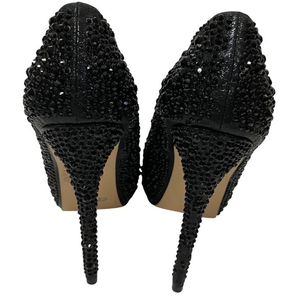 Black Rhinestone Peep-Toe Stiletto Heels Womens Size 7 By Foot Pedals - Picture 4 of 8